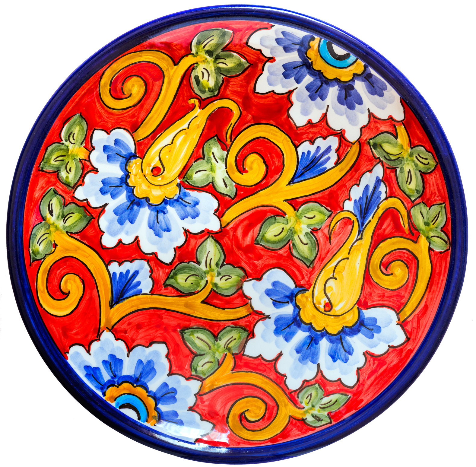 Beautiful red yellow ceramic glazed plate